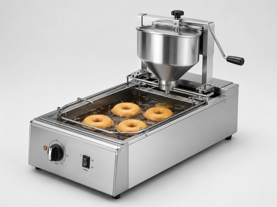 Stainless steel commercial kitchen equipment on a service line.